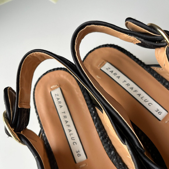 Zara Trafaluc Black Woven Cross Strap Slingback Platform Sandal Womens 36 / US 6 - Picture 4 of 11